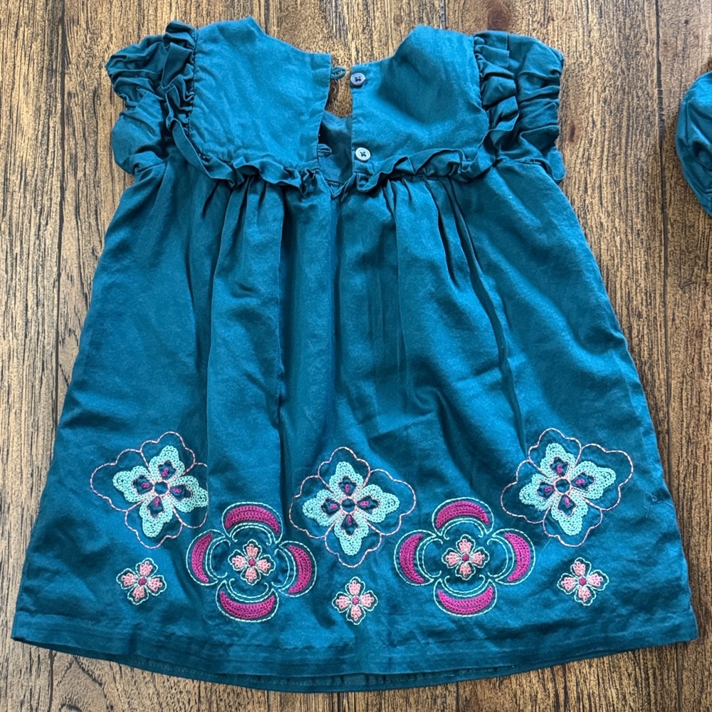 Tea Collection Embroidered Teal Baby Dress with Bloomers - Picture 5 of 6